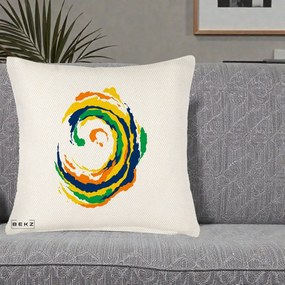 Perna Decorativa Vortex Abstract Colorat, 40x40 cm, Crem Reliefat, Husa Detasabila, Perna Inclusa, BEKZ®