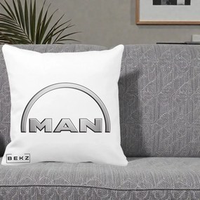 Perna Personalizata cu emblema MAN, 40x40 cm, Alba Mata, Husa Detasabila, Perna Inclusa, BEKZ®