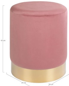 Gamby Pouf din catifea cu bază din cupru roz, 34x43 cm