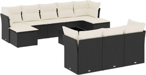 vidaXL Set canapele de grădină cu perne, 11 piese, negru, poliratan