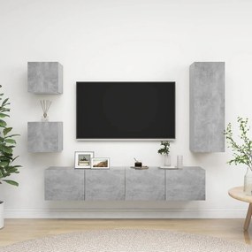 vidaXL Set de dulapuri TV, 5 piese, gri beton, lemn prelucrat