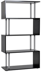 Homcom Bibliotecă cu Design Modern 4 Rafturi, Neagră, 80x30x145cm