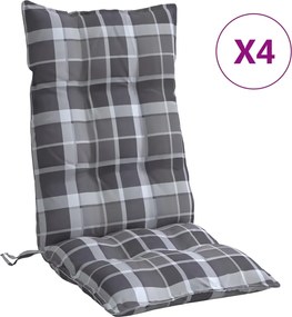 vidaXL Perne scaun cu spătar înalt, 4 buc., gri, carouri textil oxford