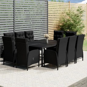 3058556 vidaXL Set mobilier de exterior, 11 piese, negru, poliratan