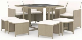 vidaXL Set mobilier pentru grădină cu perne, 9 piese, bej, poliratan