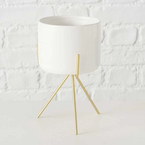 SUPORT GHIVECI, H 19 CM, CERAMICA/METAL, ALB/AURIU
