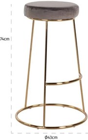 Scaun bar gri piatra/auriu din catifea si fier Brandy Richmond Interiors