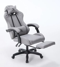 Scaun gaming, Masaj în perna lombară, suport picioare, piele PU, Gri