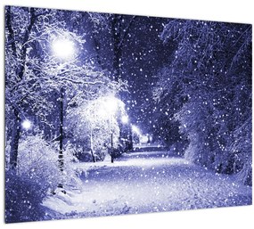 Tablou pe sticlă - Noaptea magică de iarnă (70x50 cm)