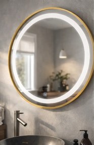 Oglinda LED rotunda 6918 Ø70 rama aluminiu aurie senzor tactil