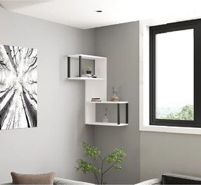 Raft de perete Lester pentru colt,  culoare alb si negru  84 cm