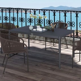 Outsunny Masă de Grădină cu Lamele, Dimensiuni 145x90 cm, Masă de Dining pentru 6 Persoane, Rectangulară, din Aluminiu și Oțel, pentru Curte, Terasă, Balcon și Exterior, Gri Închis | Aosom Romania