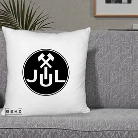 Perna Personalizata JUL Jiul Lupeni Fotbal, 40x40 cm, Alb Pufos, Husa Detasabila, Perna Inclusa, BEKZ®