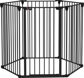 PawHut Tarc de Joacă 2-in-1 Multifuncțional cu Poartă de Siguranță pentru Pisici și Câini, 6 Panouri, Dimensiuni 64x100cm, Înălțime 100cm, Negru | Aosom Romania
