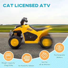 AIYAPLAY ATV pentru Copii, Vehicul cu Patru Roți pentru Copii, ATV cu Claxon și Faruri cu LED, 65.5x38.5x43.5 cm, Galben | Aosom Romania