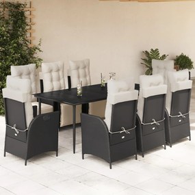 vidaXL Set mobilier de grădină cu perne, 9 piese, negru, poliratan