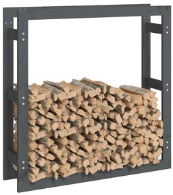 Rastel pentru lemne de foc, gri, 100x25x100 cm, lemn masiv pin Gri, 100 x 25 x 100 cm
