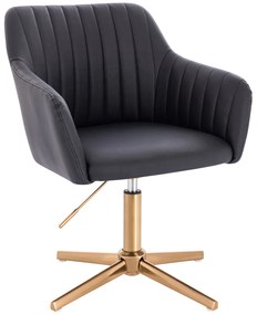 HR190CROSS Scaun Neagră din Piele Ecologica cu Bază Aurie