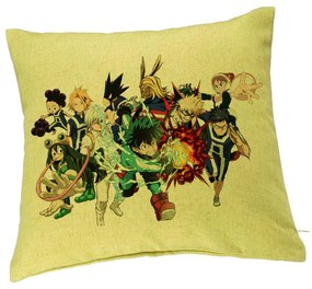 Perna Decorativa cu My Hero Academia Characters, 40x40 cm, Verde, Husa Detasabila, Burduf