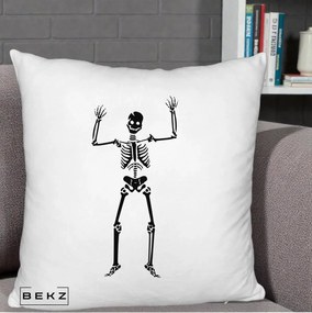 Perna Decorativa Halloween Schelet Dansator, 40x40 cm, Alb Pufos, Husa Detasabila, Perna Inclusa, BEKZ®