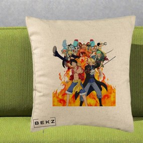 Perna Personalizata One Piece Echipa Straw Hat in Flacari, 40x40 cm, Bej, Husa Detasabila, Perna Inclusa, BEKZ®