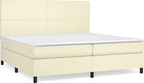 vidaXL Pat continental cu saltea, crem, 200x200 cm, piele ecologică