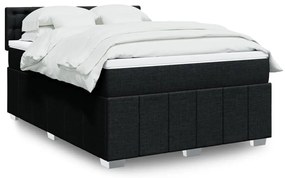 vidaXL Pat box spring cu saltea, negru, 140x190 cm, textil