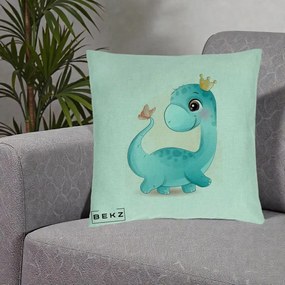 Perna Personalizata Dinozaur Bland Coroana Kawaii, 40x40 cm, Verde Menta, Husa Detasabila, Perna Inclusa, BEKZ®