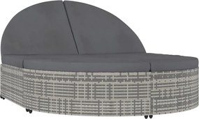 vidaXL Șezlong cu 2 locuri cu perne, gri, poliratan