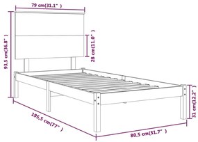 Cadru de pat Small Single 2FT6, negru, 75x190 cm, lemn masiv Negru, 75 x 190 cm