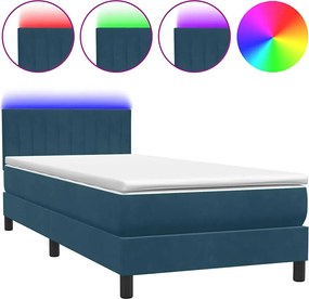 vidaXL Pat cu arcuri cu saltea și LED, albastru închis, 80x220 cm, catifea
