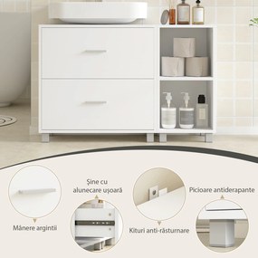 HOMCOM Dulap Modern pentru Chiuvetă, pentru Lavoare cu sau fără Picior, Alb | Aosom Romania