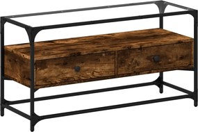 vidaXL Dulap TV blat sticlă stejar fumuriu 98x35x51 cm lemn prelucrat