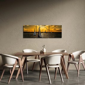 Tablou cu iaht în apus de soare (cu ceas) (90x30 cm)