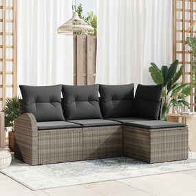 vidaXL Set de canapele pentru grădină cu pernă 4 pcs Gri Rattan poli