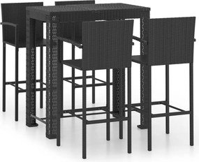 vidaXL Set bar exterior cu cotieră, 5 piese, negru, poliratan
