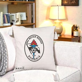 Perna Personalizata Gaz Metan Medias 1945 Fotbal, 40x40 cm, Bej cu Franjuri, Husa Detasabila, Perna Inclusa, BEKZ®