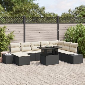 vidaXL Set de canapele pentru grădină, 9 piese, cu perne, din ratan sintetic negru
