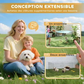 PawHut Parc pentru câini, închisoare pentru câini 6 panouri cu acoperiș, modular și pliabil, cușcă portabilă 76H cm cu ușă argintiu verde | Aosom Romania