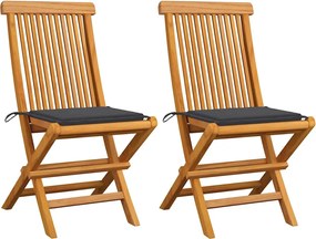 vidaXL Scaune grădină cu perne antracit, 2 buc., lemn masiv de tec