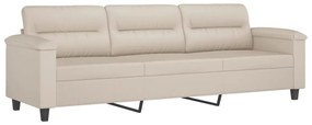 Canapea cu 3 locuri si taburet, crem, 210 cm, microfibra Crem, 240 x 77 x 80 cm