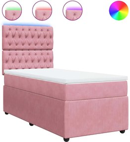 vidaXL Pat box spring cu saltea, roz, 90x200 cm, catifea
