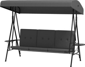 Outsunny Balansoar de grădină 3 locuri, confort sporit, acoperiș reglabil, 2 tăvi laterale, perne, oțel/poliester | Aosom Romania