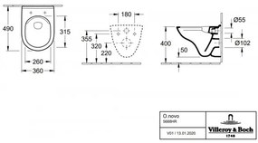 Set vas WC rimless suspendat, Villeroy&amp;Boch O.novo, DirectFlush, cu capac inchidere lenta, 36x49cm, 5688HR