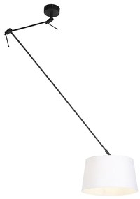 Lampă suspendată neagră cu abajur din in alb 35 cm - Blitz