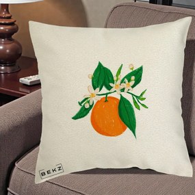Perna Decorativa Portocala in Floare, 40x40 cm, Ecru, Husa Detasabila, Perna Inclusa, BEKZ®