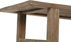 Măsuță de cafea dreptunghiulară din lemn de tec reciclat, natur, cu ramă teșită și picioare masive, 45 x 140 x 70 cm, „Deneris” – Ethnic Collections