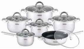 Set oale cu capac Rosberg R51210L12, 12 piese, Fund multistrat, 2.0-6.5 litri, Inductie, Inox