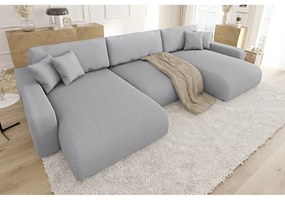 Colțar gri deschis extensibil, cu spațiu de depozitare, cu tapițerie din catifea reiată Sara – Ropez