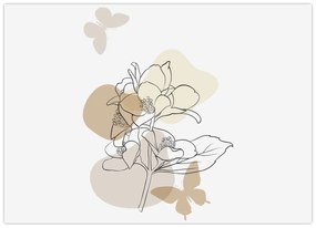 Tablou - Flori bej cu fluture N⁰1 (70x50 cm)